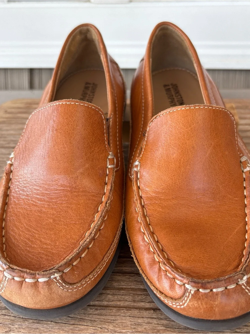 Johnston & Murphy Tan Leather Slip-On Loafers for Kids 2